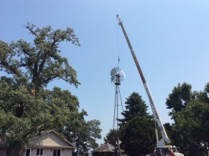 Aermotor has been lifted and is safely sitting on the tower     
